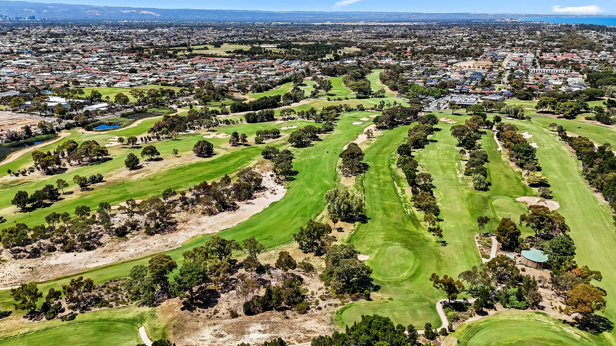 Aerial view of a nearby golf course