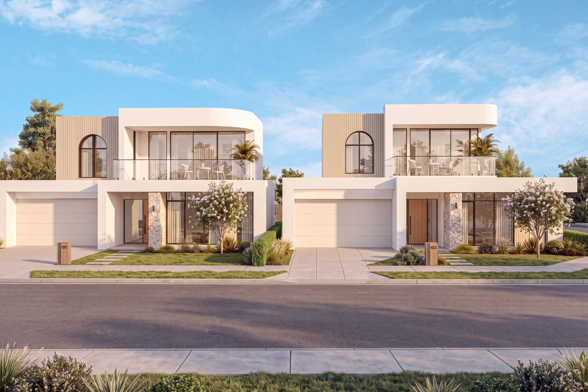 Aloha Homes, two contemporary residences side by side on Honolulu Grove